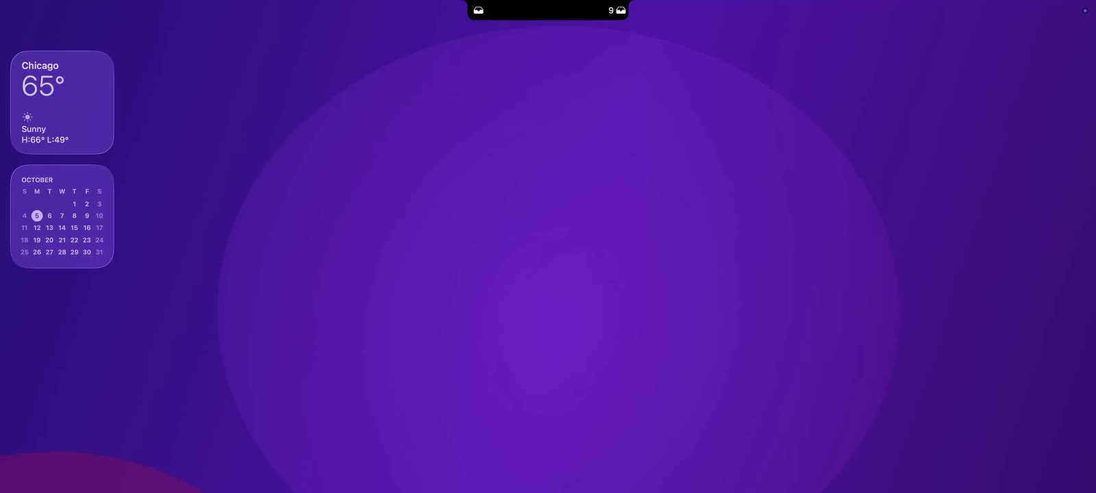 A Mac desktop with the notch closed. In the film, the NotchNook panel opens from the notch and the camera moves across music, the Mirror, calendar, notes, a timer and a to-do list.